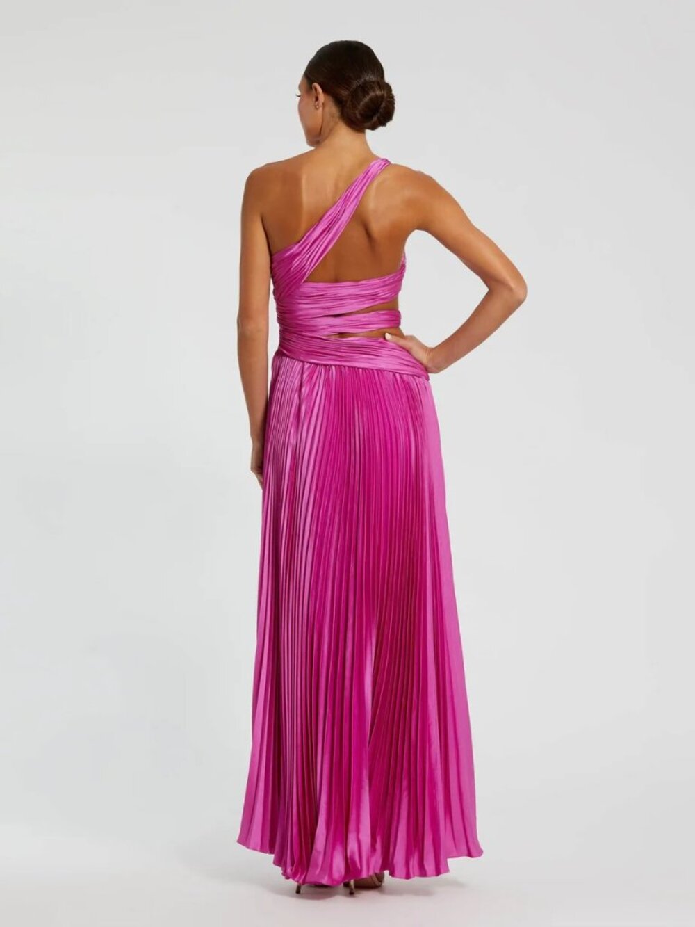 NWT MAC DUGGAL 49837 Fuchsia One Shoulder Pleated Gown with Slit SIZE 6 - Picture 6 of 10